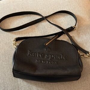 kate spade Black Pebbled Leather Crossbody Bag with Embossed Logo